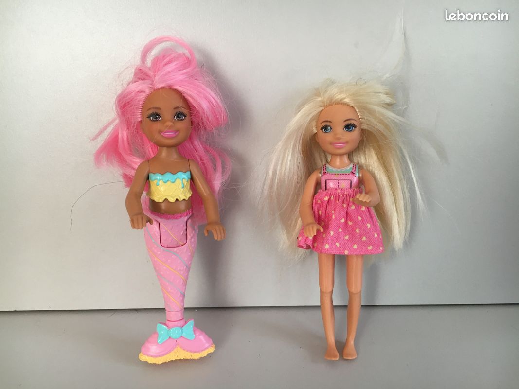 2 Poupées sirène cheveux rose et poupée cheveux blond (image 1)