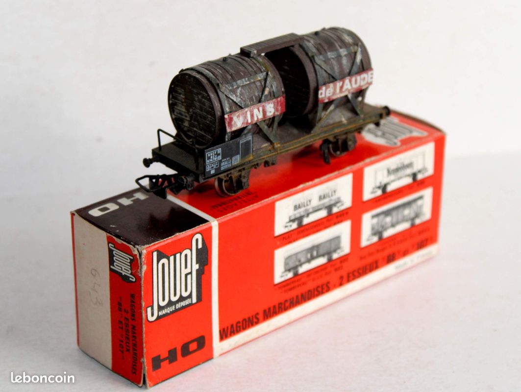 Unique jouef ho wagon bi-foudre vins de l'aube, plateforme tonneau citerne sncf (image 1)