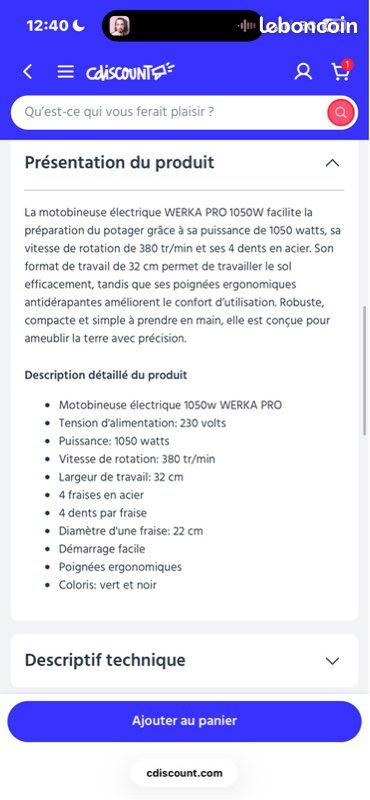 Motobineuse Électrique 300W WERKA PRO – 4 Fraises 6 Dents, Largeur 19 Cm, Poignée Réglable, Parfaite Pour Potager & Jardin