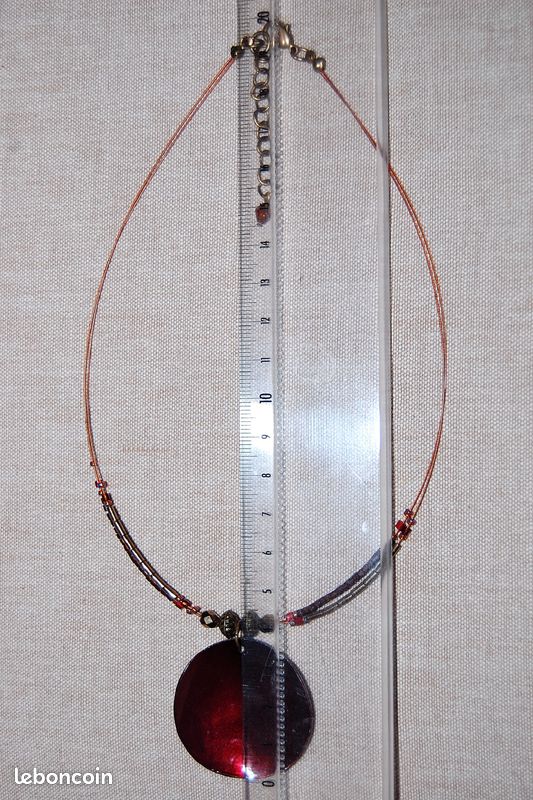Ras de cou à 2 rangs perles et nacre vernie rouge, Neuf (SPCL) (image 7)
