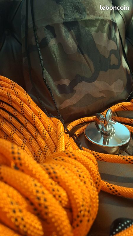 Pêche à l'aimant Ø80mm ultra puissant + corde 18m 48 brins + sac + gants + mousqueton (image 7)