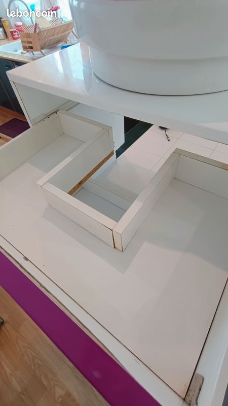 Ensemble meuble salle de bain sur pieds avec vasque ronde, 2 tiroirs et robinetterie (image 10)