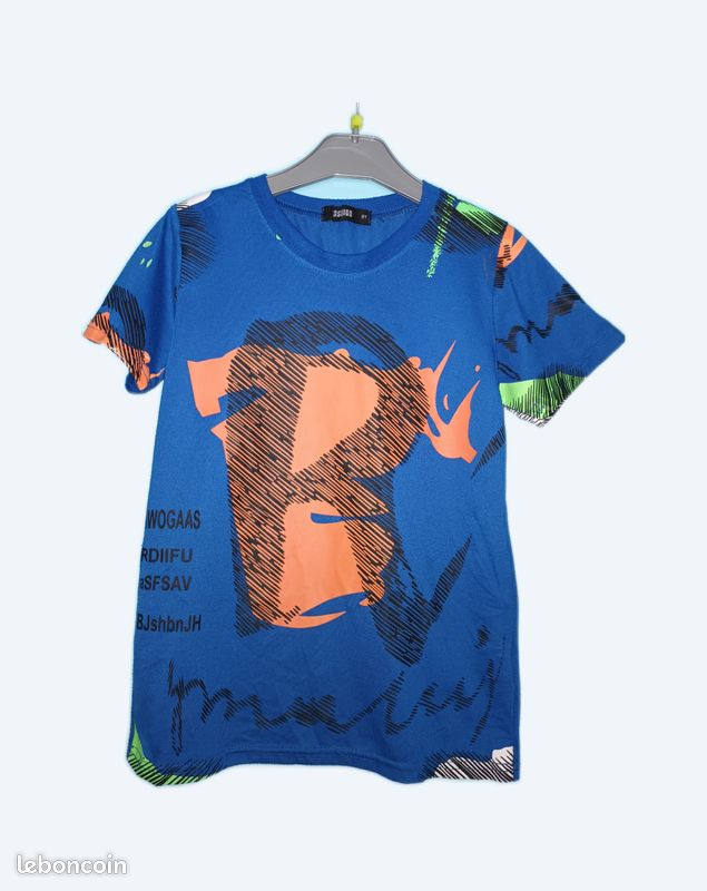T-shirt mc bleu bariolé en 8 ans (mam33133) (image 1)