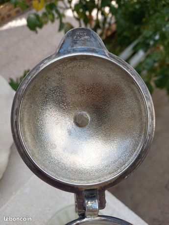 Carafe verseuse rafraîchissoir pichet verre/métal argenté EP ZINC ITALY