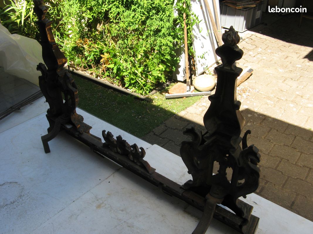 Bronze XIXème chenets avec sa barre de cheminée (image 11)