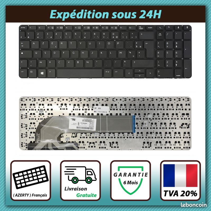 Clavier AZERTY Français Pour HP ProBook 455 455 G1 450 G2 450 - Noir, Filaire, Neuf