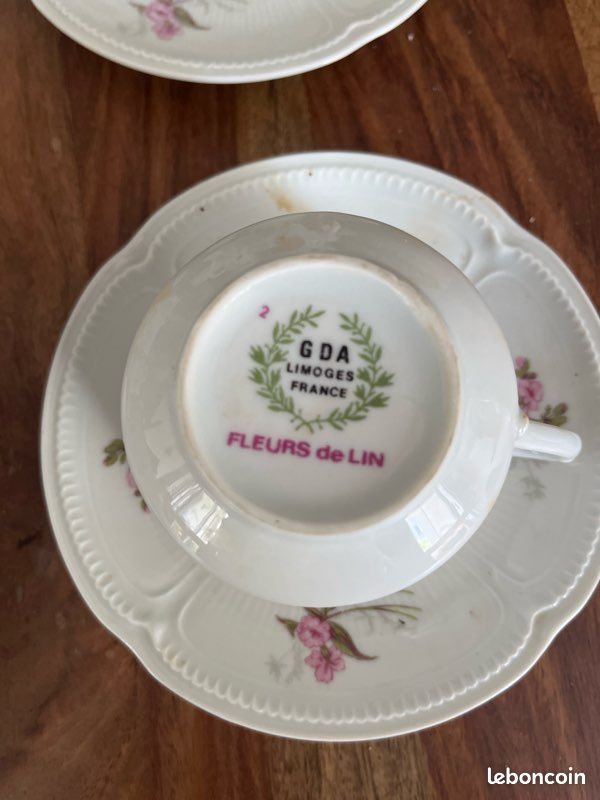 Service à café/thé en Porcelaine GDA Limoges - "Fleurs de Lin" - 14 pièces (image 3)