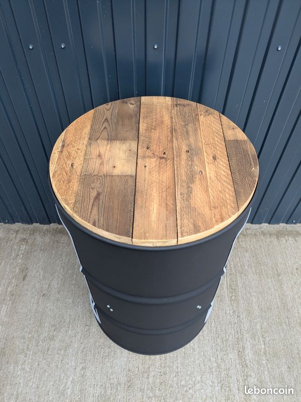 Baril Métal CUSTOM 60L Noir Mat – Bidon Tonneau, Coffre Déco Industrielle
