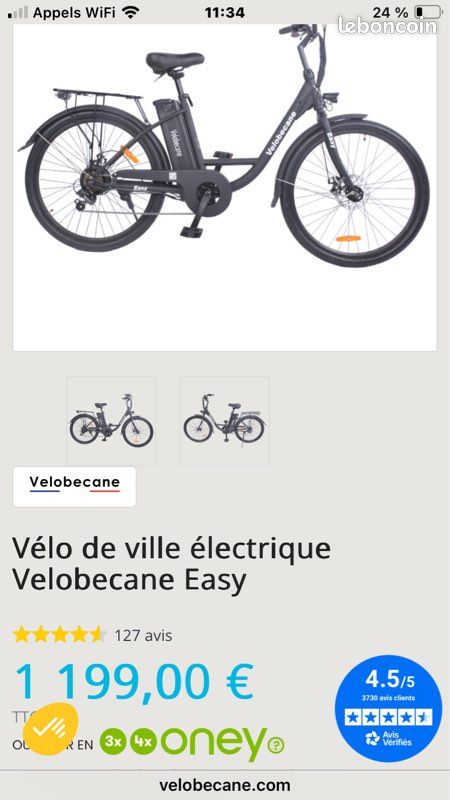 Vélo électrique velobecane état neuf Vélos
