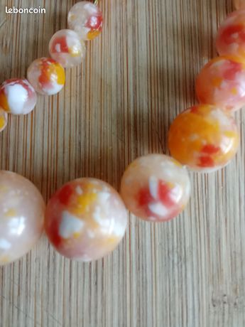 Collier Vintage Perles Plastique Orange 96cm - Très Fine Et Légère - Neuf Sans Emballage