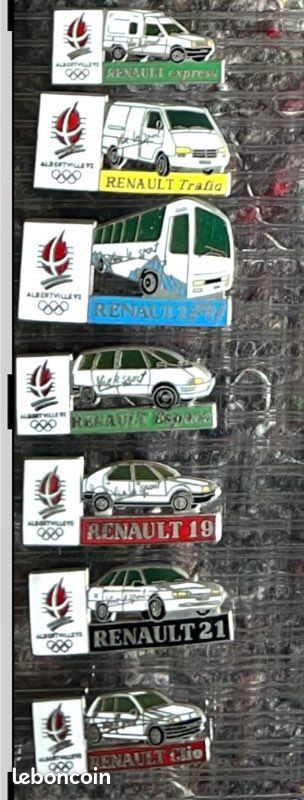Renault - Superbe présentoir de 8 pin's en EGF , auto Renault , JO Jeux Olympiques Albertville 1992