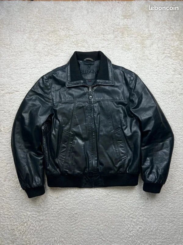 Veste Blouson cuir Redskins vintage US 90's - cuir buffle noir - XL homme (image 1)