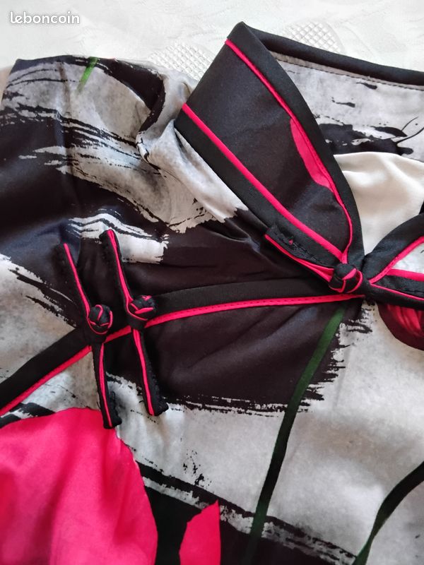 Robe longue cheongsam, noir et rouge, coquelicot (image 14)