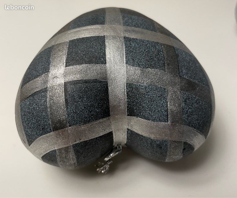 2 Cœurs gris-bleu en terre cuite décorée (image 8)