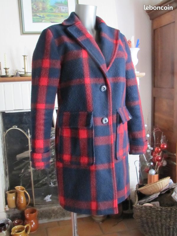 Manteau femme écossais marine/rouge Teddy Smith taille 36/38 (image 4)