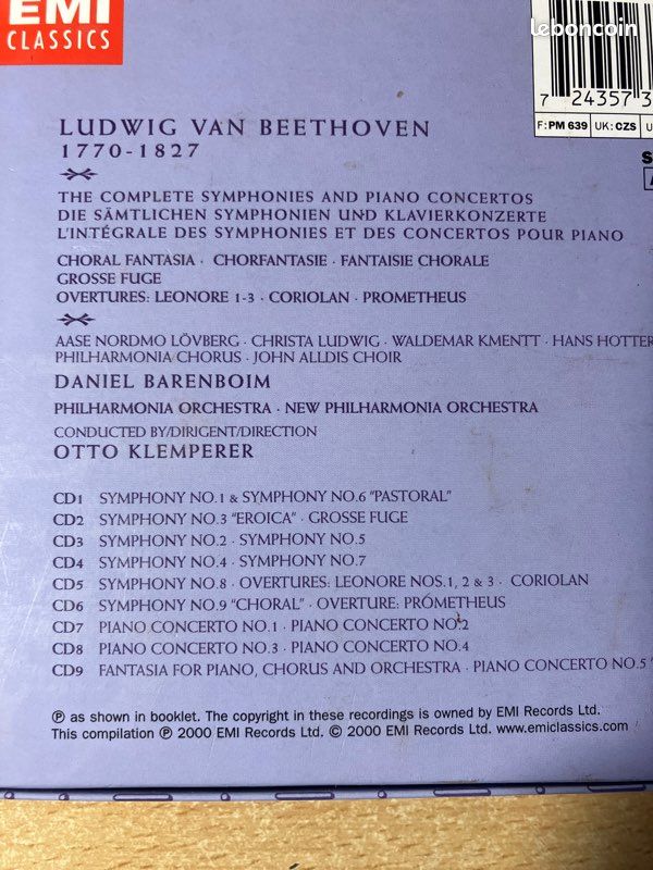 Cd Beethoven intégrale des symphonies et concertos pour piano barenboim klemperer (image 2)