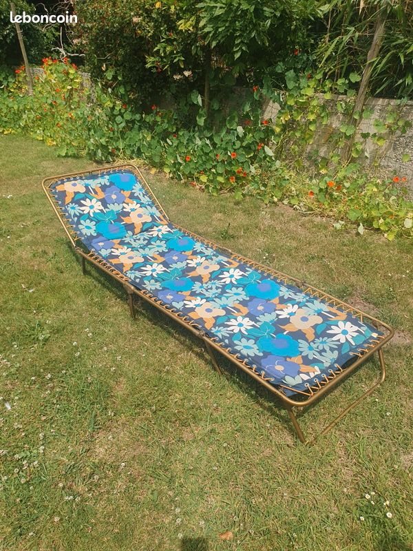 Lit De Camping Vintage Lafuma - Style Rétro, Toile Et Métal, Occasion