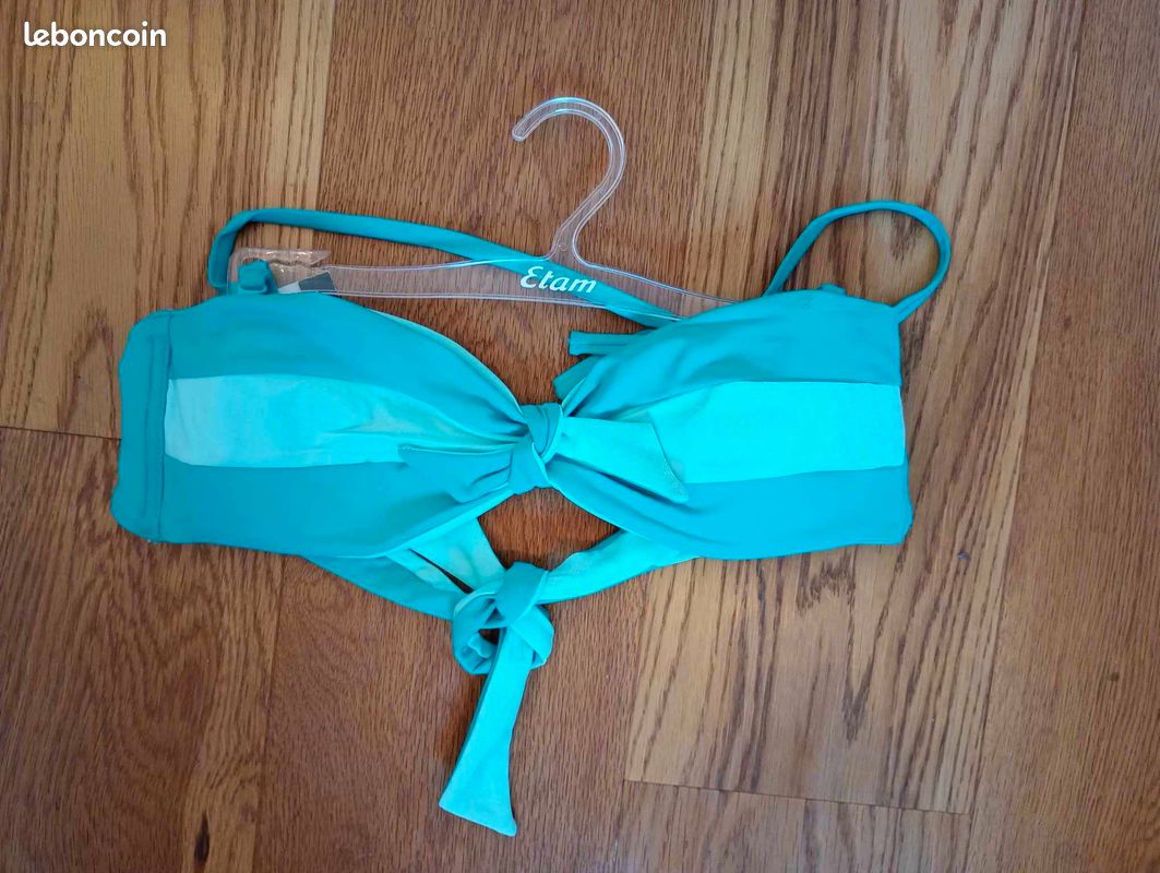 Haut de maillot de bain bandeau bleu turquoise, Etam, taille 40 (image 1)