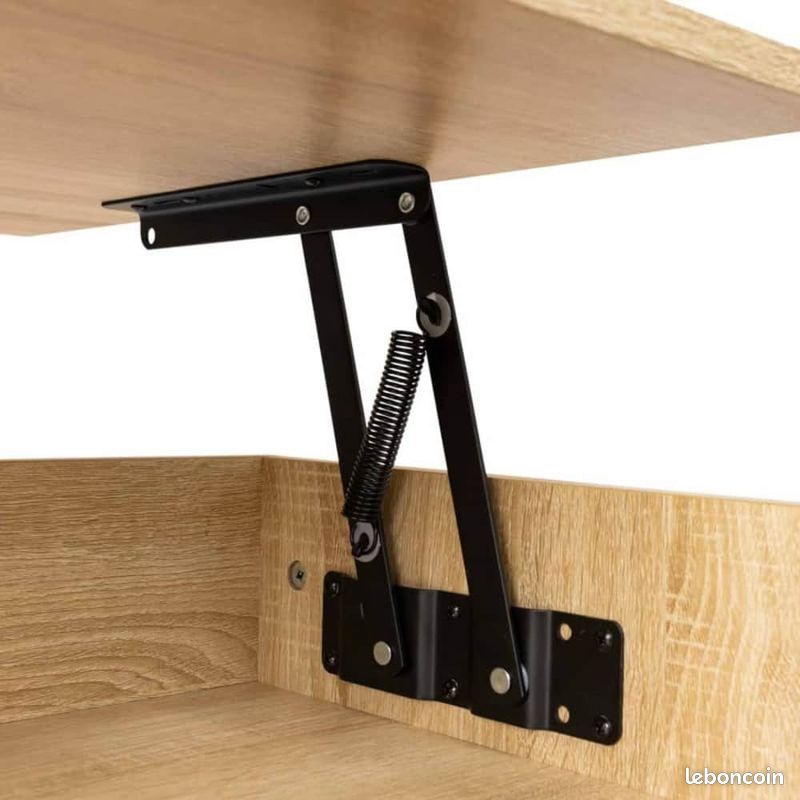 Table Basse Plateau Noir et Bois Relevable + Rangement Salon Salle à Manger (image 4)