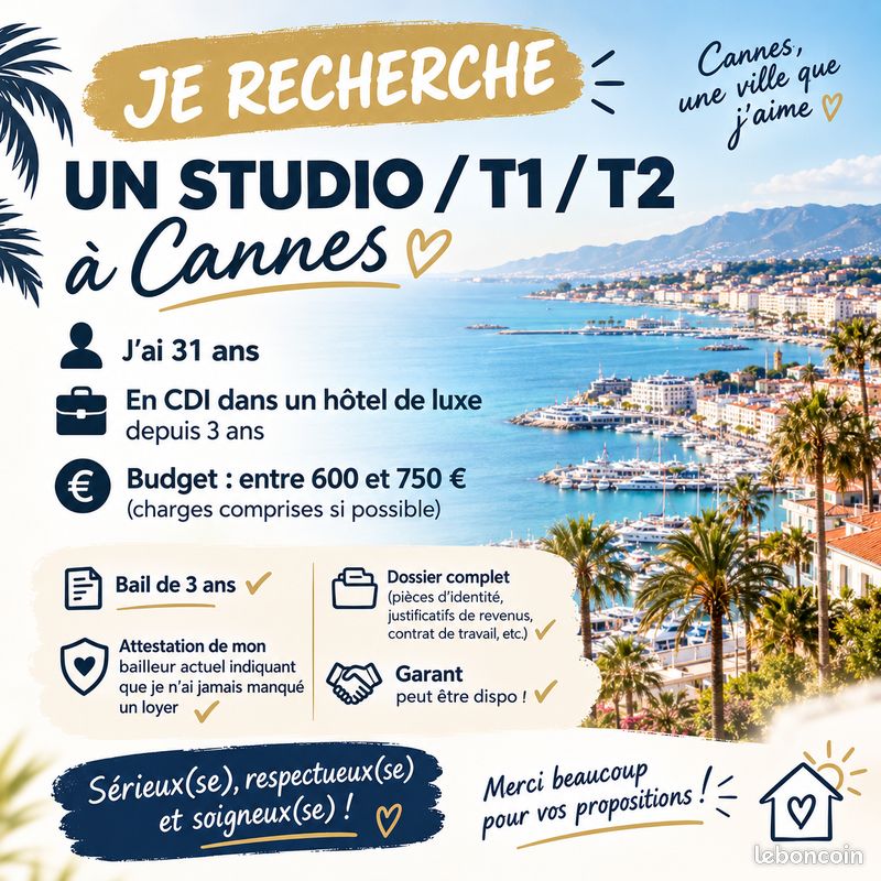 Appartement 1 pièce 25 m² · à Cannes · 25 m² · 650 €/mois