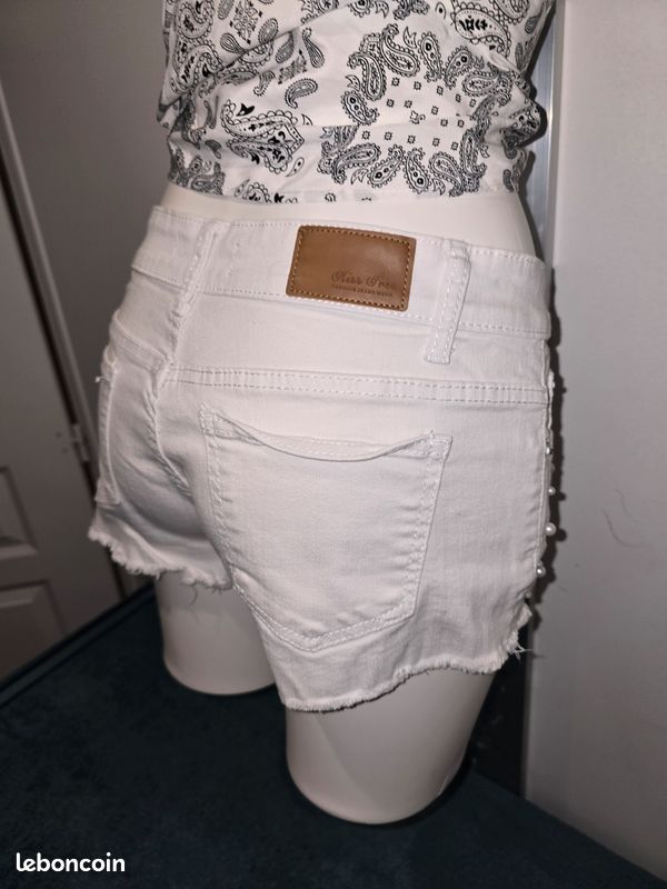Short en jean blanc avec perles et strass jovial denim m 38 (image 11)