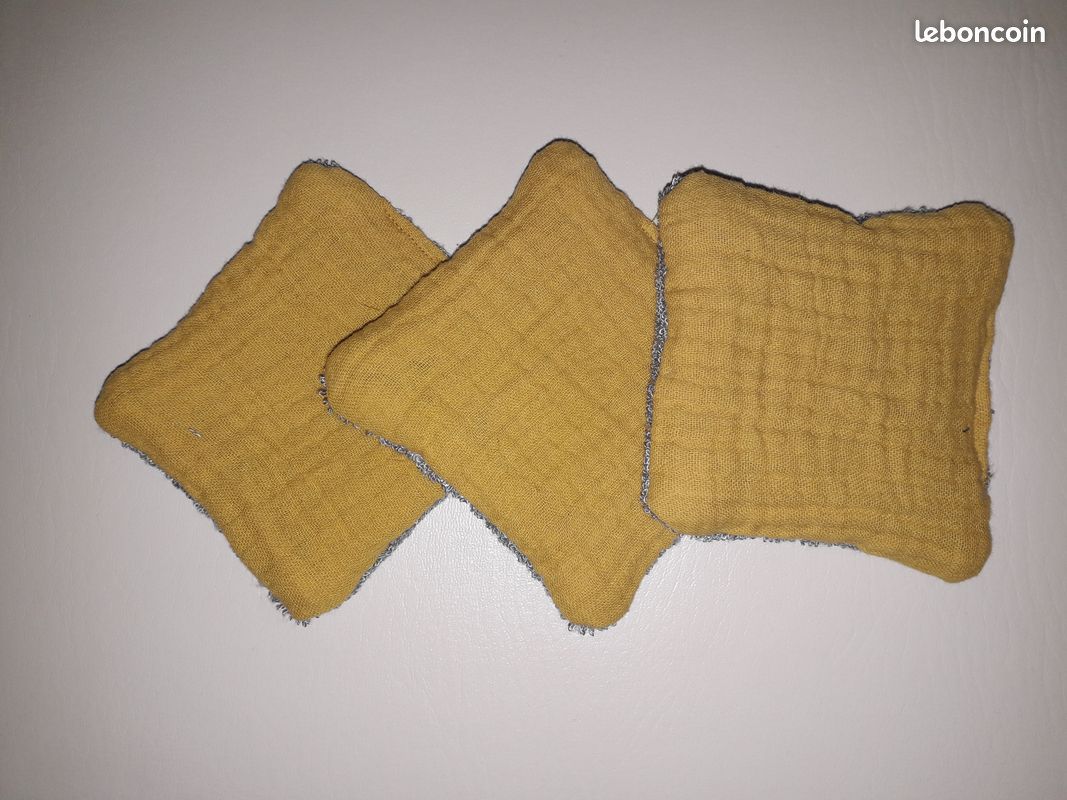 Lot de 3 cotons démaquillants lavables en double gaze moutarde (image 1)