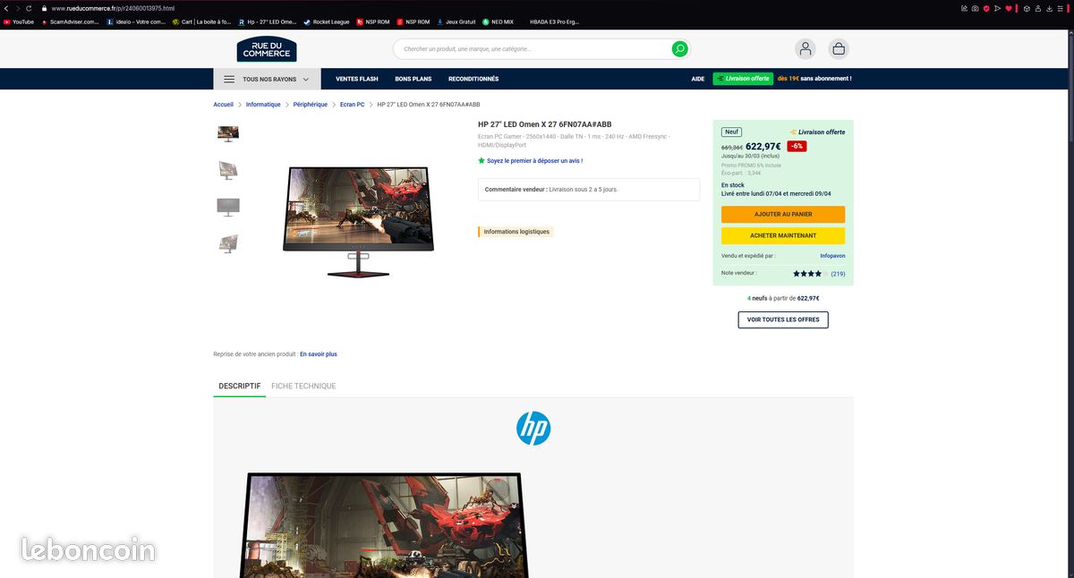 Ecran 240hz 2k 27pouce hp omen (image 6)