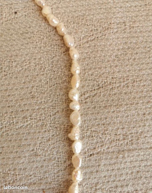 Collier perles de culture "grain de riz" neuf pampilles cœur carte tarot lune strass ex voto milagros acier doré creation (image 14)