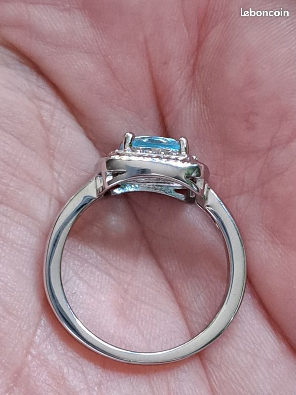 Bague Argent Sterling 925/1000 Taille 62 - Perles De Verre Bleu Irisé, Neuf Avec Étiquettes