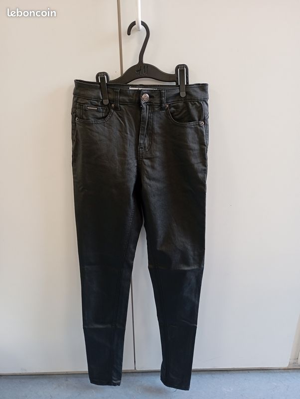 Pantalon noir taille s femme simili cuir neuf (image 1)