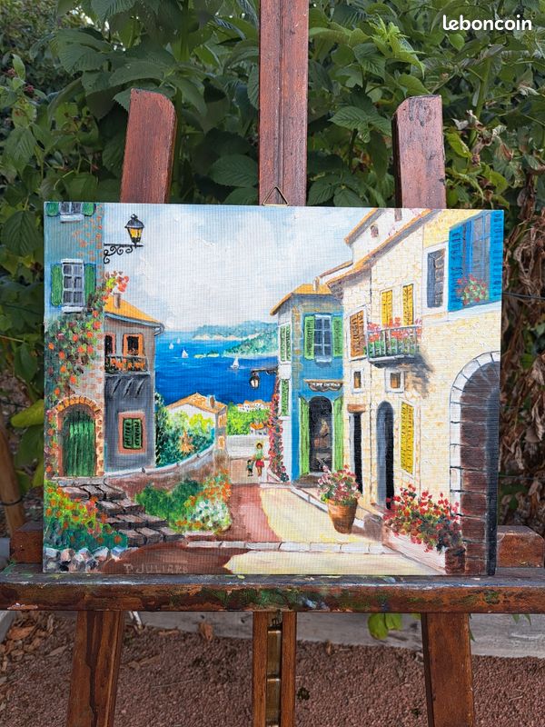 Peinture a l huile joueurs de boules 24 x 33 (image 3)