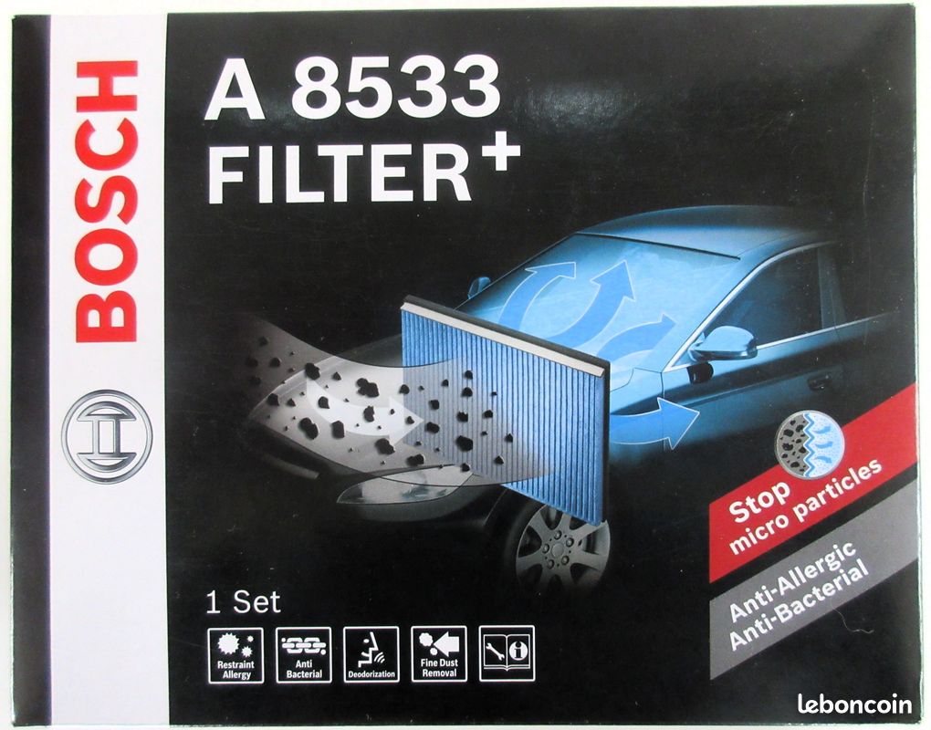 SET 2 filtres habitacle charbon actif BOSCH FILTER+ A 8533 - PEUGEOT ...