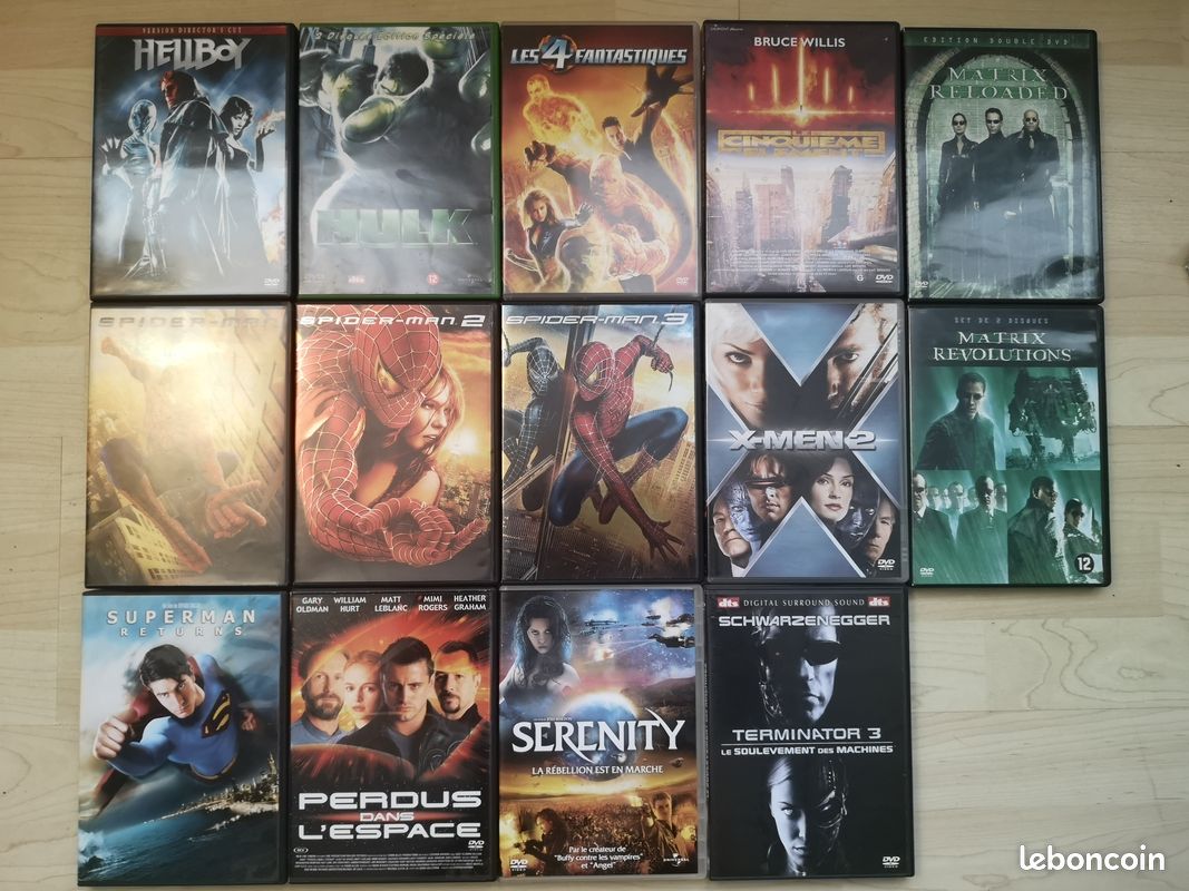 Lot de 14 DVD Film Fantastique : Spider-man 1 , 2 et 3, Matrix 2 et 3 ...