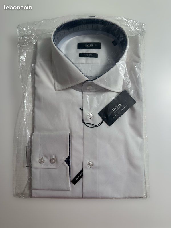 Chemise Homme BOSS Blanche - Col 39, Coton, Coupe Ajustée, Occasion Très Bon État