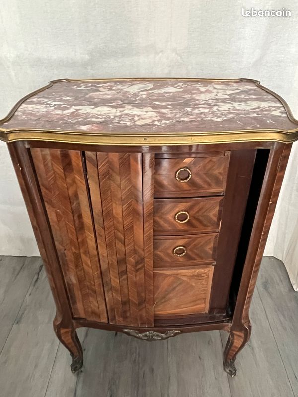 Commode style Louis XV en bois de violette et marbre rose (image 3)