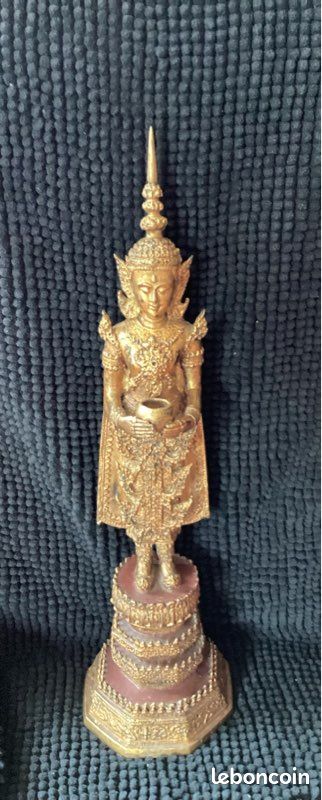 Grande statue de bouddha Thaïlandaise Bronze doré XXème 50 cm (image 1)