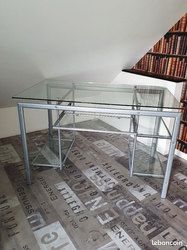 Bureau en verre et acier (image 2)