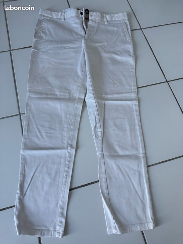 Pantalon Zara Style Jean Blanc, Taille 42, Coton, été - Occasion Très Bon état, Non Transparent