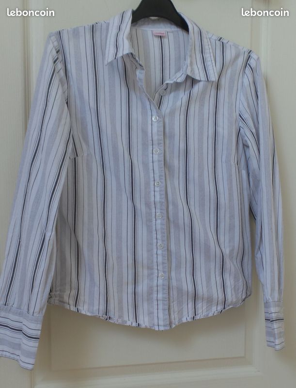 Chemise Blouse BELAIR En Coton Rayé Blanc Et Bleu - Taille 40 (FR), Femme, Occasion Très Bon état