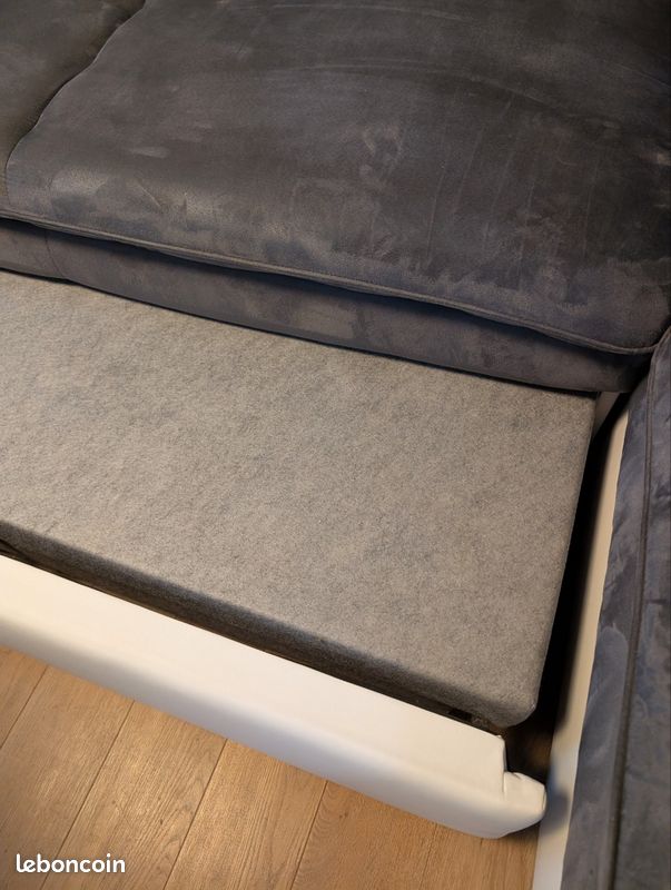 Canapé d'angle convertible en microfibre et simili CONNOR - Bicolore Blanc/gris - Angle droit (image 5)