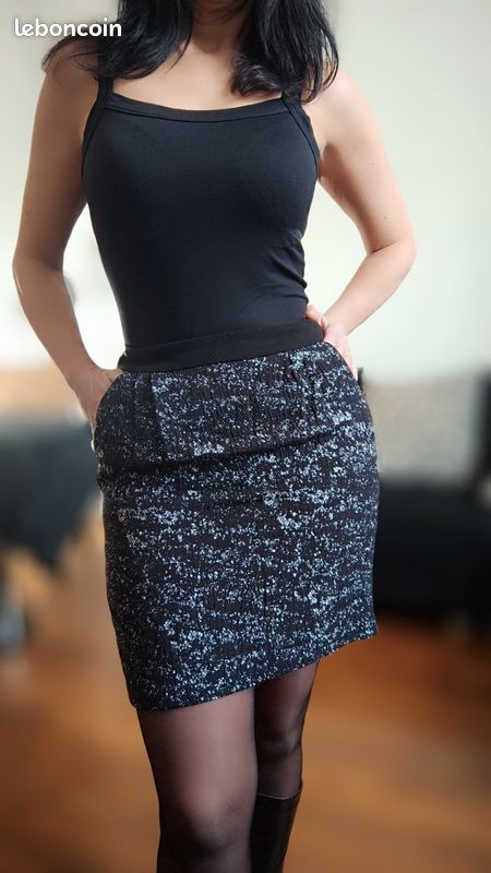 Jupe droite noir/blanc Camaïeu 36 38 Vêtements