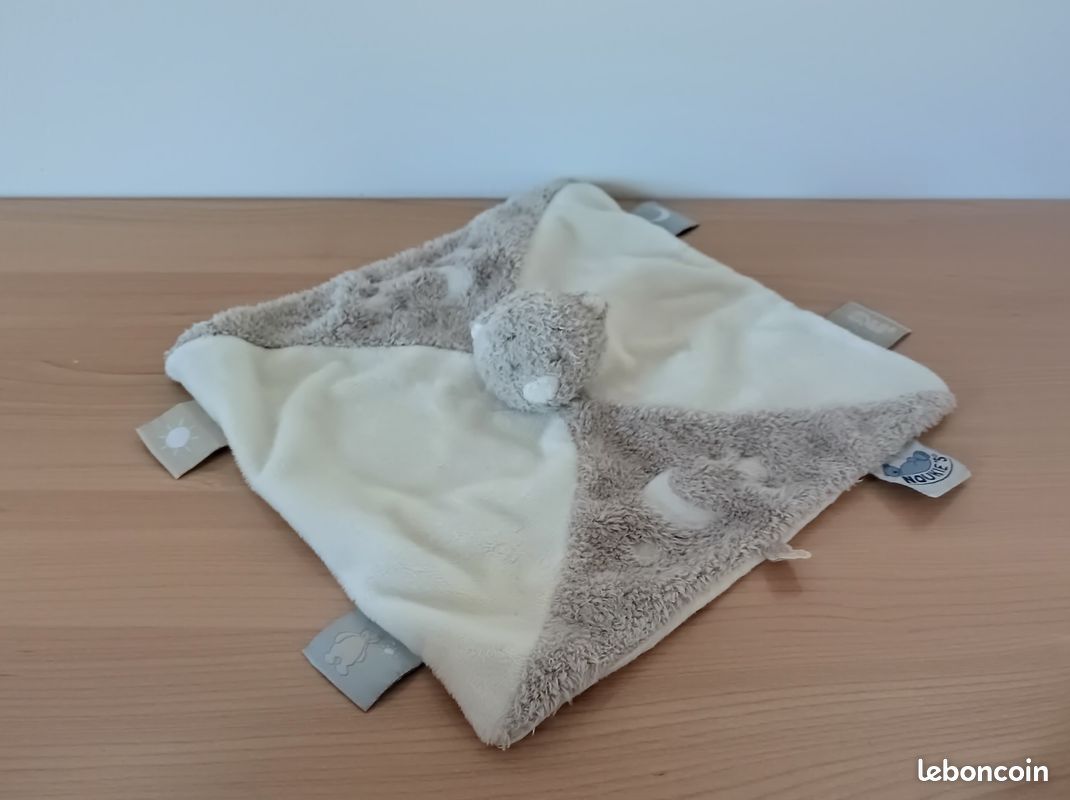 Doudou peluche ours gris nez bleu BRANDART