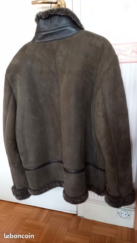 Veste en peau d'agneau et fausse fourrure vert bronze (image 3)