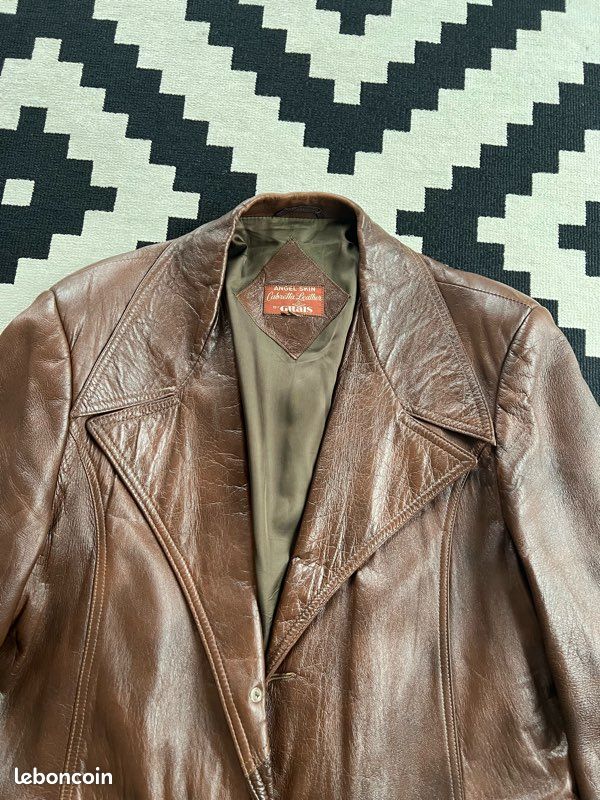 Veste En Cuir Vintage Marron Garrett - Bomber Italien, Très Bon état, Taille M/L
