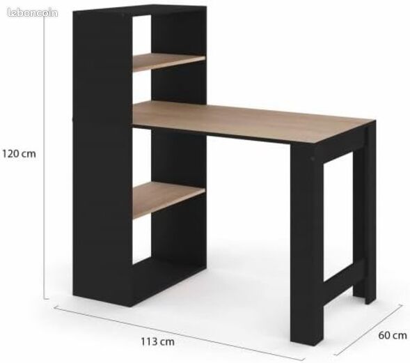 Bureau Bibliothèque Comtemporain Façon Hêtre et Noir (image 2)