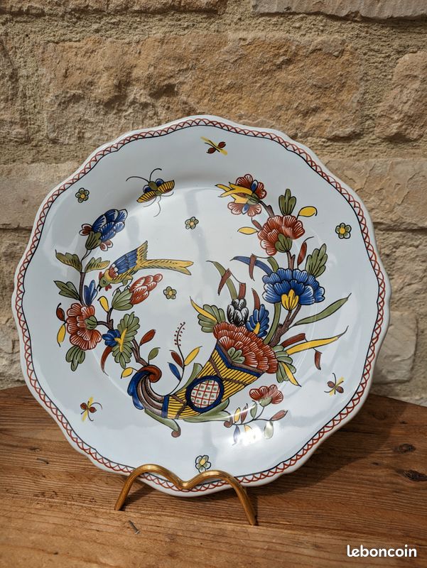 Très belle ancienne assiette décor Rouen fait main Geo Martel (image 1)