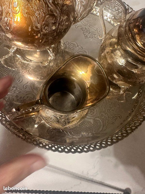 ENSEMBLE CAFETIÈRE SUCRIER Pot à lait METAL ARGENTE vintage EUR 150