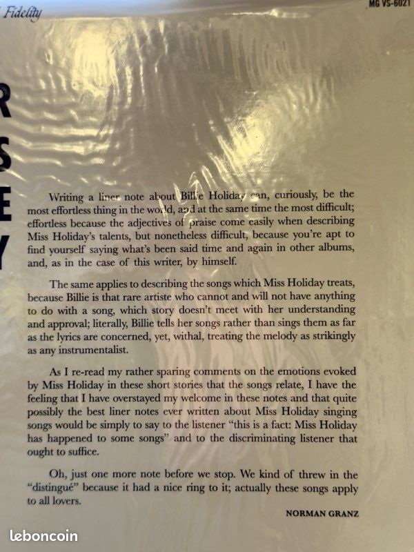 Album vinyle Jazz - Billie Holiday, Songs for Distingué Lovers (image 8)