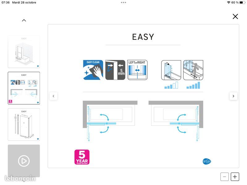 Pare-baignoire pivotant relevable transparent (image 4)