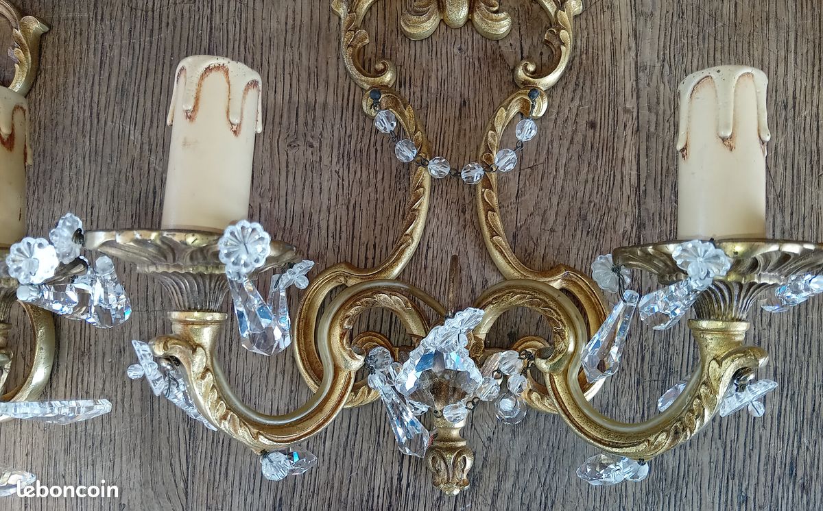 Broche Vintage Baroque à Pampilles - Gouttes Verre Et Celluloïd - Métal Doré - XXème Siècle